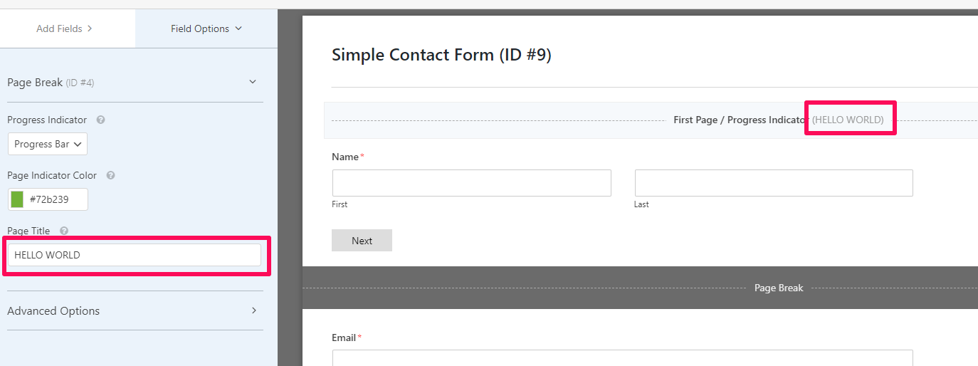 WPForms Multistep form page title